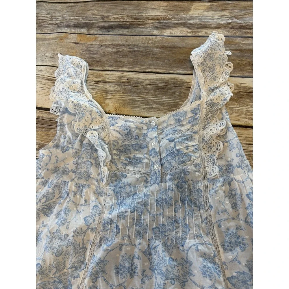 Rachel Ashwell Sz‎ M Blue Floral Cotton Nighte Cottagecore Coquette Girly